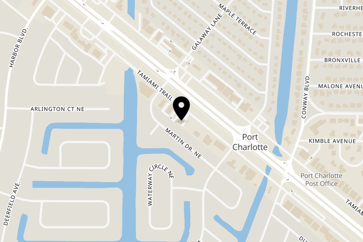 Map showing the location of Wally's Southern Style BBQ on 3591 S Tamiami Trl in Port Charlotte